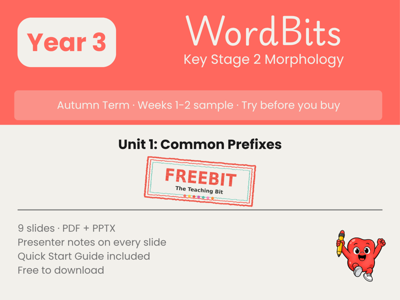 WordBits Unit 1 Freebit cover: Year 3 Autumn, Weeks 1 to 2 sample, Prefixes
