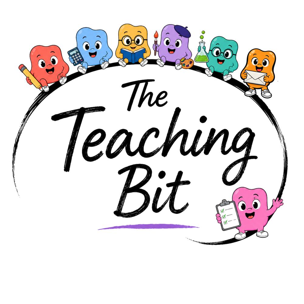 The Teaching Bit logo: seven colourful Bit characters sitting around a hand-drawn circle