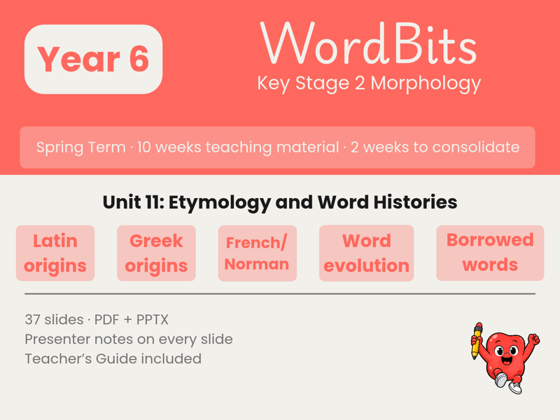 WordBits Unit 11 cover: Year 6 Spring Morphology, Etymology and Word Histories