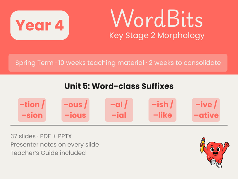 WordBits Unit 5 cover: Year 4 Spring Morphology, Word-class Suffixes